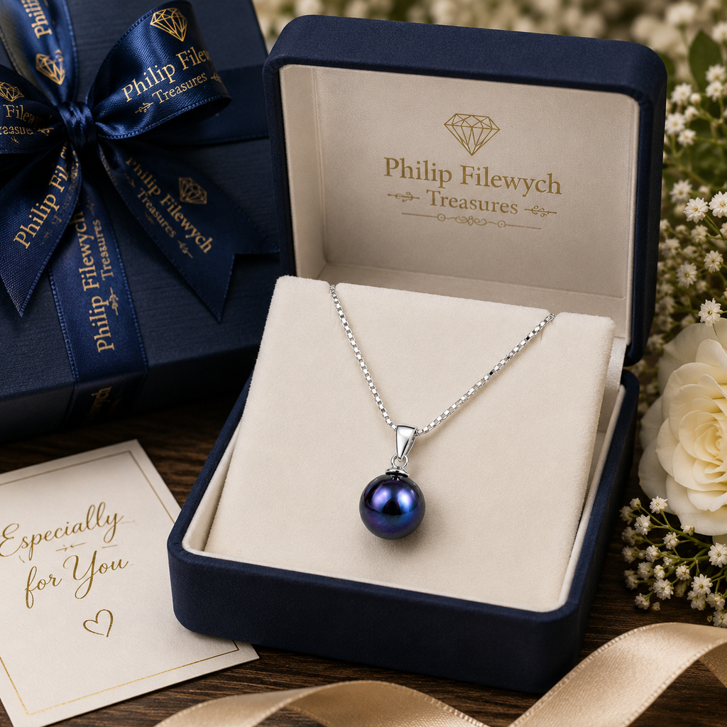 NC-12--Blue Freshwater Cultured Pearl Pendant Necklace – 8mm Pearl – 18" Silver Tone Box Chain
