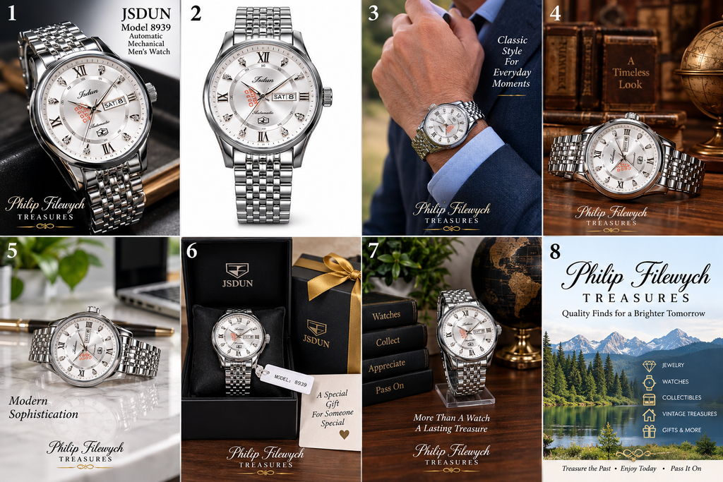 WA-34--JSDUN Model 8939 Men's Automatic Mechanical Watch 40mm Blue Silver Dial Stainless Steel