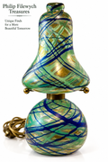 AdL-10--French Art Deco Art Glass Table Lamp Circa 1920 Green Blue Gold One-of-a-Kind