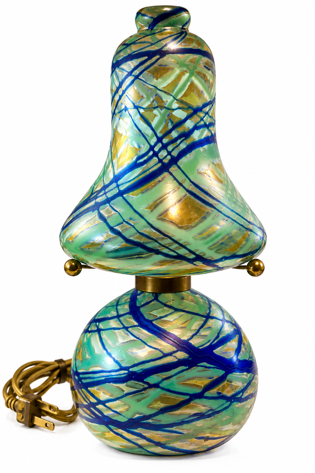 AdL-10--French Art Deco Art Glass Table Lamp Circa 1920 Green Blue Gold One-of-a-Kind