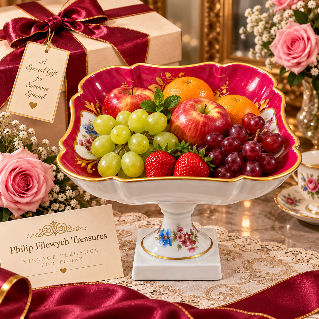 BD-55--Antique Limoges France Porcelain Pedestal Fruit Bowl Compote Pink Floral Gold Gilt