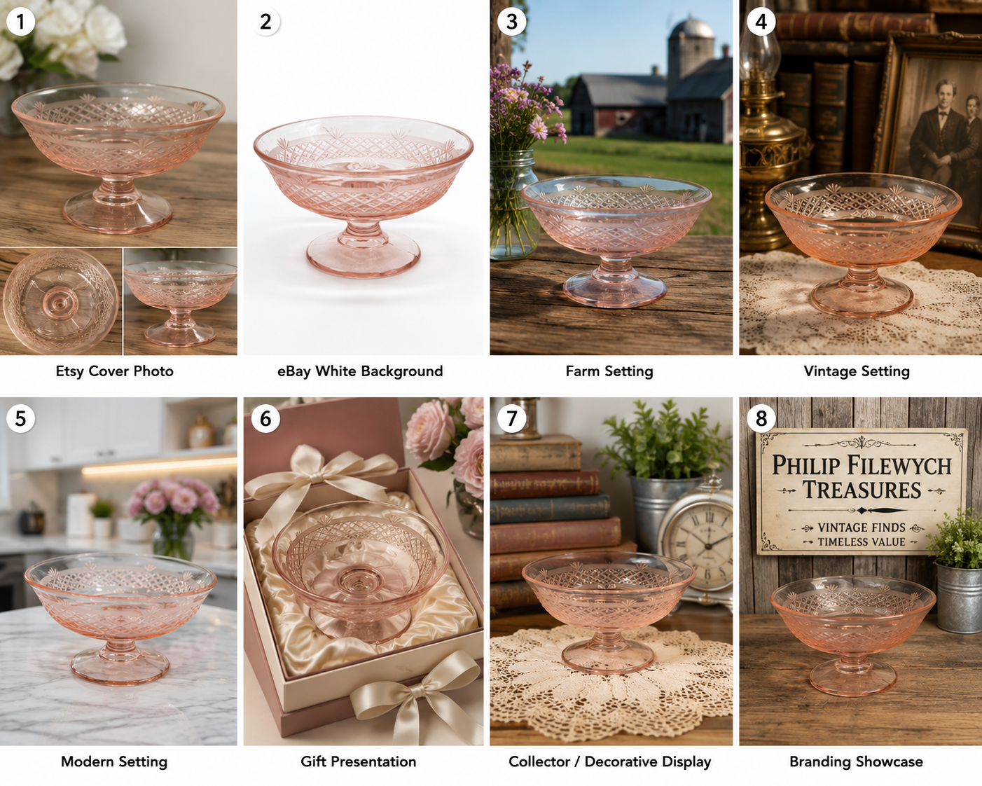 BD-52--Vintage Pink Depression Glass Footed Compote Bowl – Etched Diamond Pattern – 6 Inch