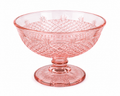 BD-52--Vintage Pink Depression Glass Footed Compote Bowl – Etched Diamond Pattern – 6 Inch