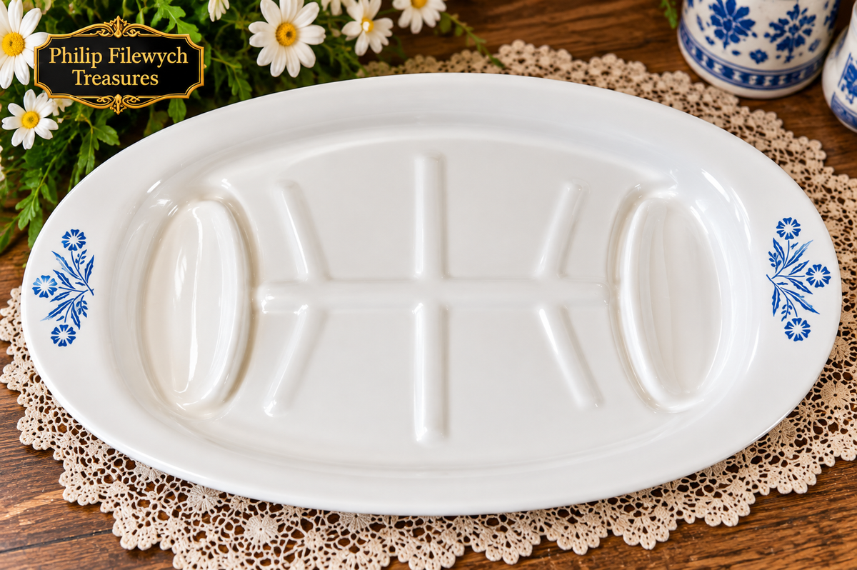 — White Corrin Ware baking dish platter, main product view.