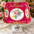 BD-55--Antique Limoges France Porcelain Pedestal Fruit Bowl Compote Pink Floral Gold Gilt