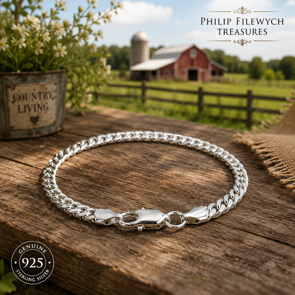 BR-04--925 Sterling Silver 5mm Flat Curb Chain Bracelet – 7 Inch