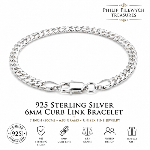 BR-04--925 Sterling Silver 5mm Flat Curb Chain Bracelet – 7 Inch