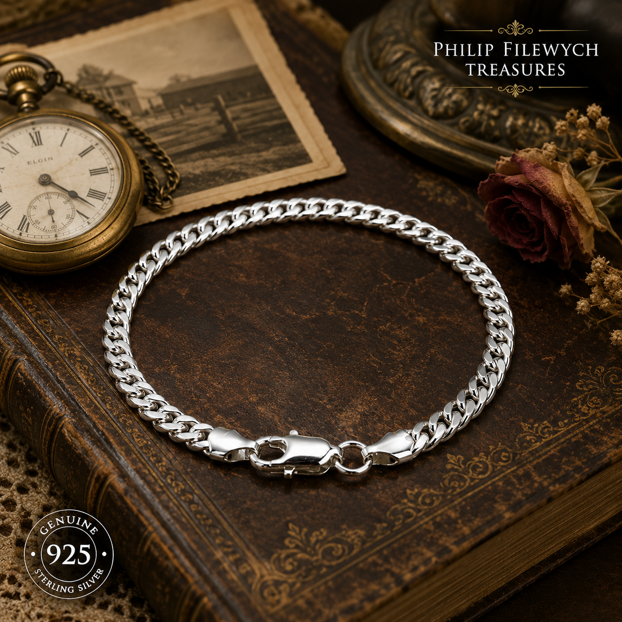 BR-04--925 Sterling Silver 5mm Flat Curb Chain Bracelet – 7 Inch