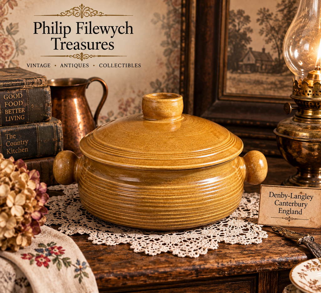 CA-10--Vintage Denby-Langley Canterbury Covered Casserole Dish Brown Stoneware England