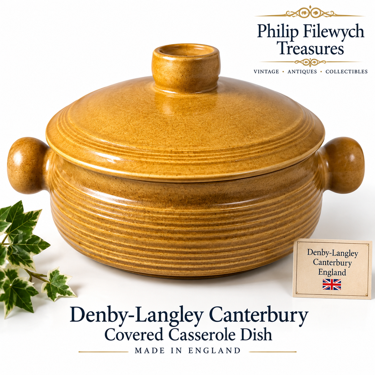 CA-10--Vintage Denby-Langley Canterbury Covered Casserole Dish Brown Stoneware England