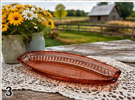 CD-25--Vintage Imperial Glass Ruby Red Oval Celery Dish 11" Pressed Glass Serving Dish