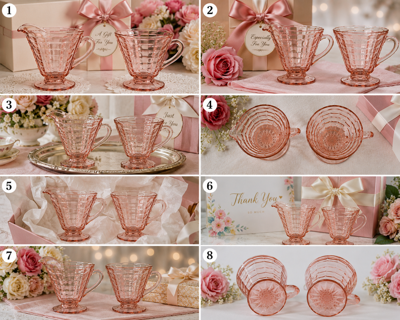 CS-05---Vintage Pink Depression Glass Cream & Sugar Set – Jeannette Cube Pattern