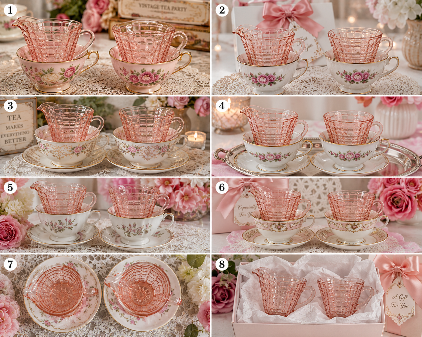 CS-05---Vintage Pink Depression Glass Cream & Sugar Set – Jeannette Cube Pattern