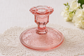 CS-62--Pink Glass Floral Candlestick Holder – Leaf Pattern Decorative Candle Holder