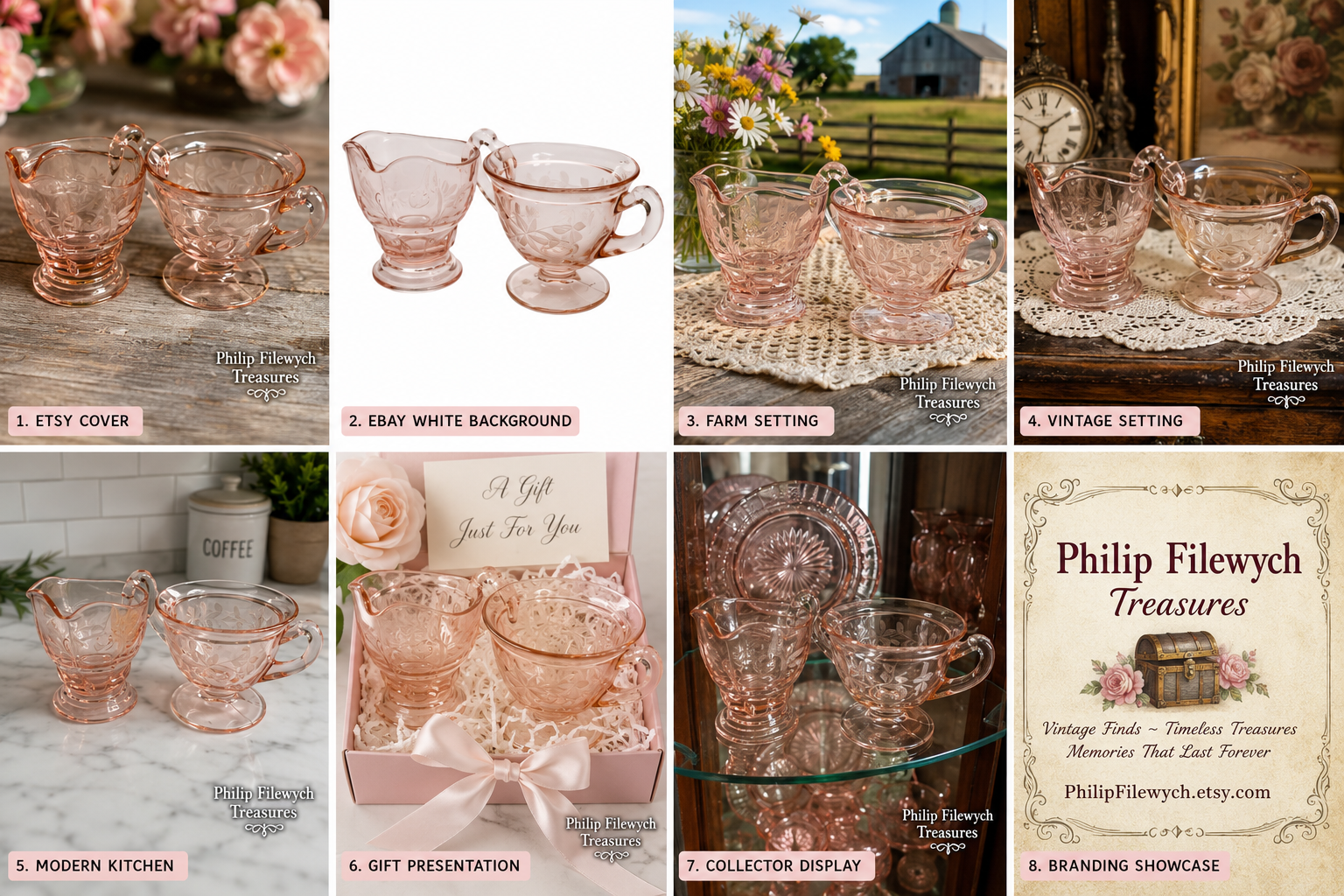 CS-14--Vintage Pink Depression Glass Cream & Sugar Set – Collectible Pink Glass Serving Set