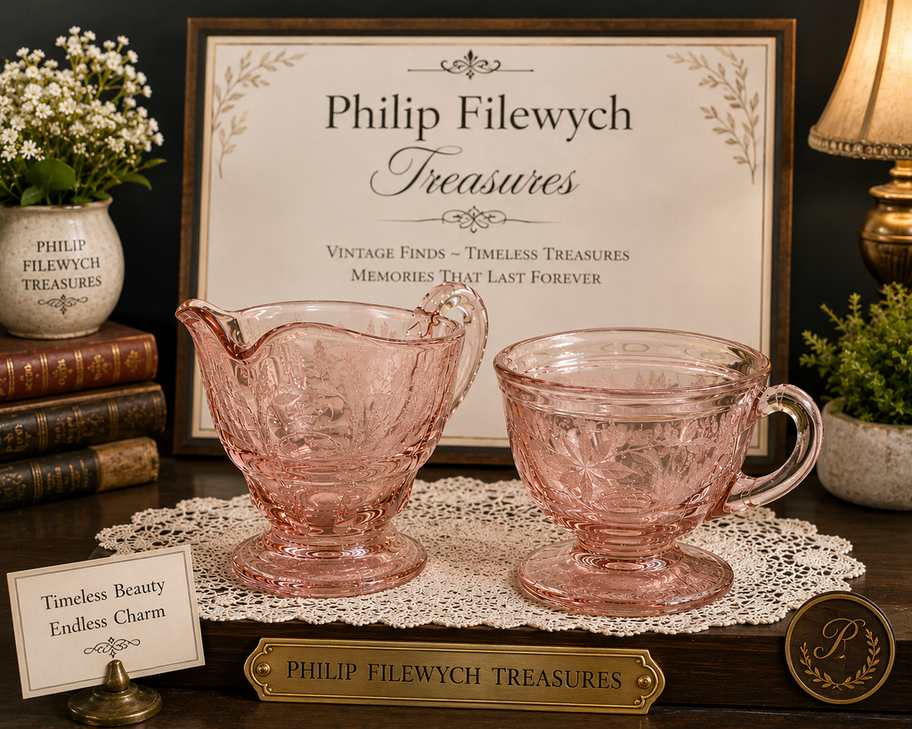 CS-14--Vintage Pink Depression Glass Cream & Sugar Set – Collectible Pink Glass Serving Set