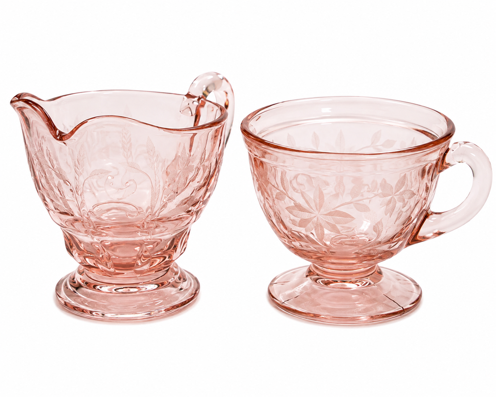 CS-14--Vintage Pink Depression Glass Cream & Sugar Set – Collectible Pink Glass Serving Set