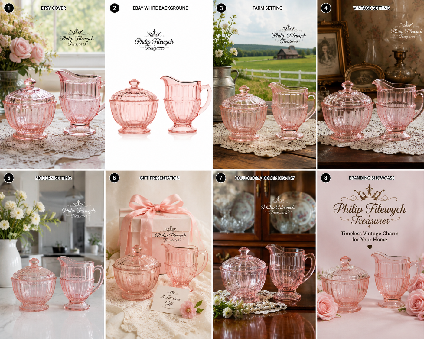 CA-76--Vintage Pink Pressed Glass Creamer & Sugar Set – Mid-Century Pedestal Glassware