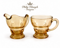 CA-76--Vintage Pink Pressed Glass Creamer & Sugar Set – Mid-Century Pedestal Glassware