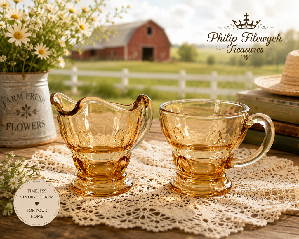 CA-76--Vintage Pink Pressed Glass Creamer & Sugar Set – Mid-Century Pedestal Glassware