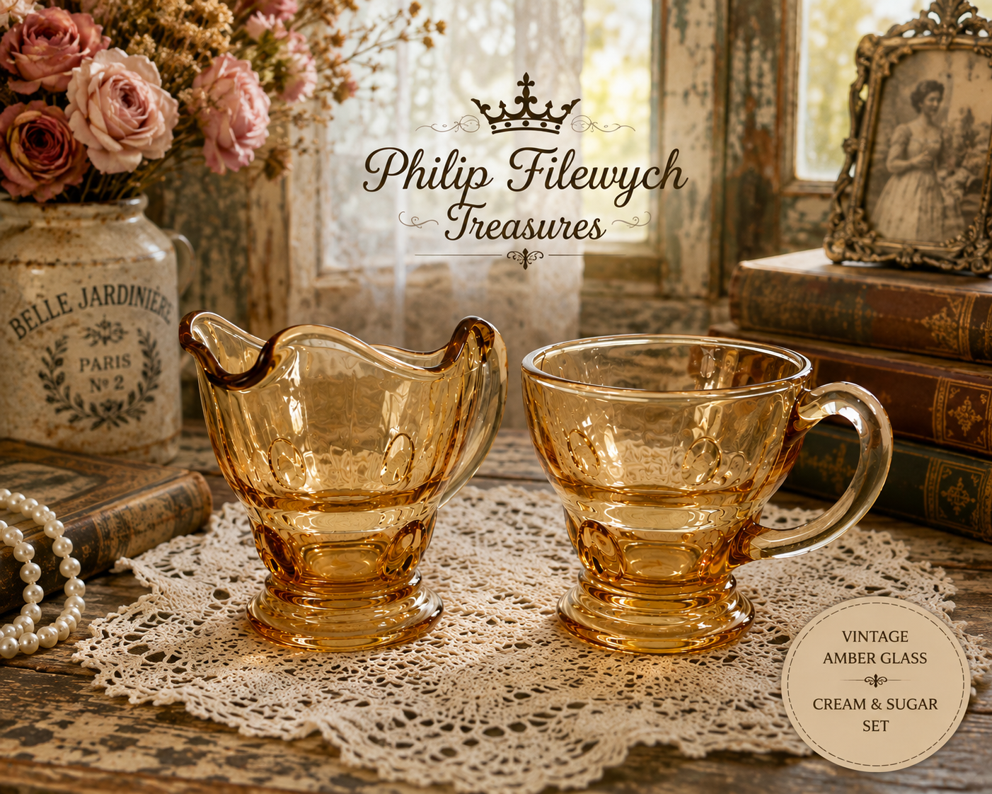 CA-76--Vintage Pink Pressed Glass Creamer & Sugar Set – Mid-Century Pedestal Glassware