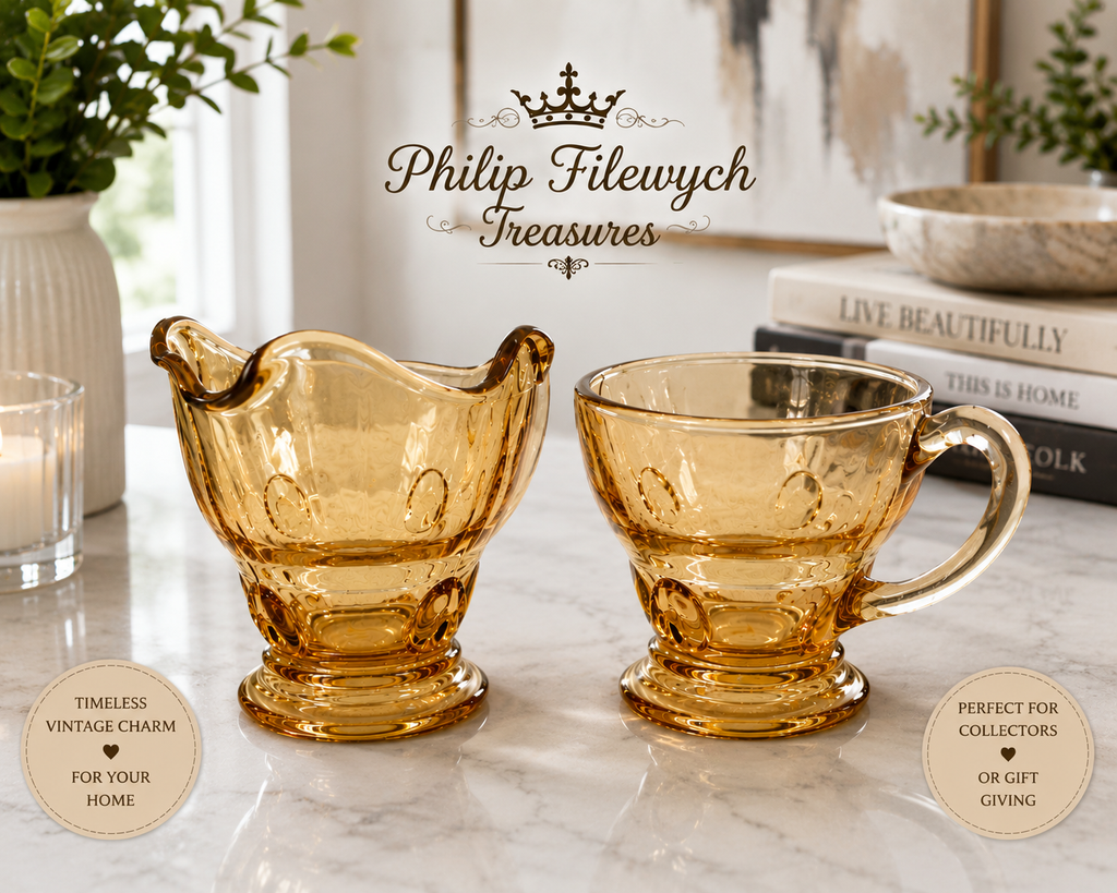 CA-76--Vintage Pink Pressed Glass Creamer & Sugar Set – Mid-Century Pedestal Glassware