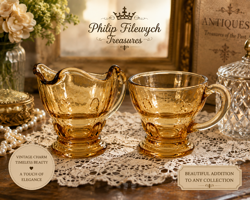 CA-76--Vintage Pink Pressed Glass Creamer & Sugar Set – Mid-Century Pedestal Glassware