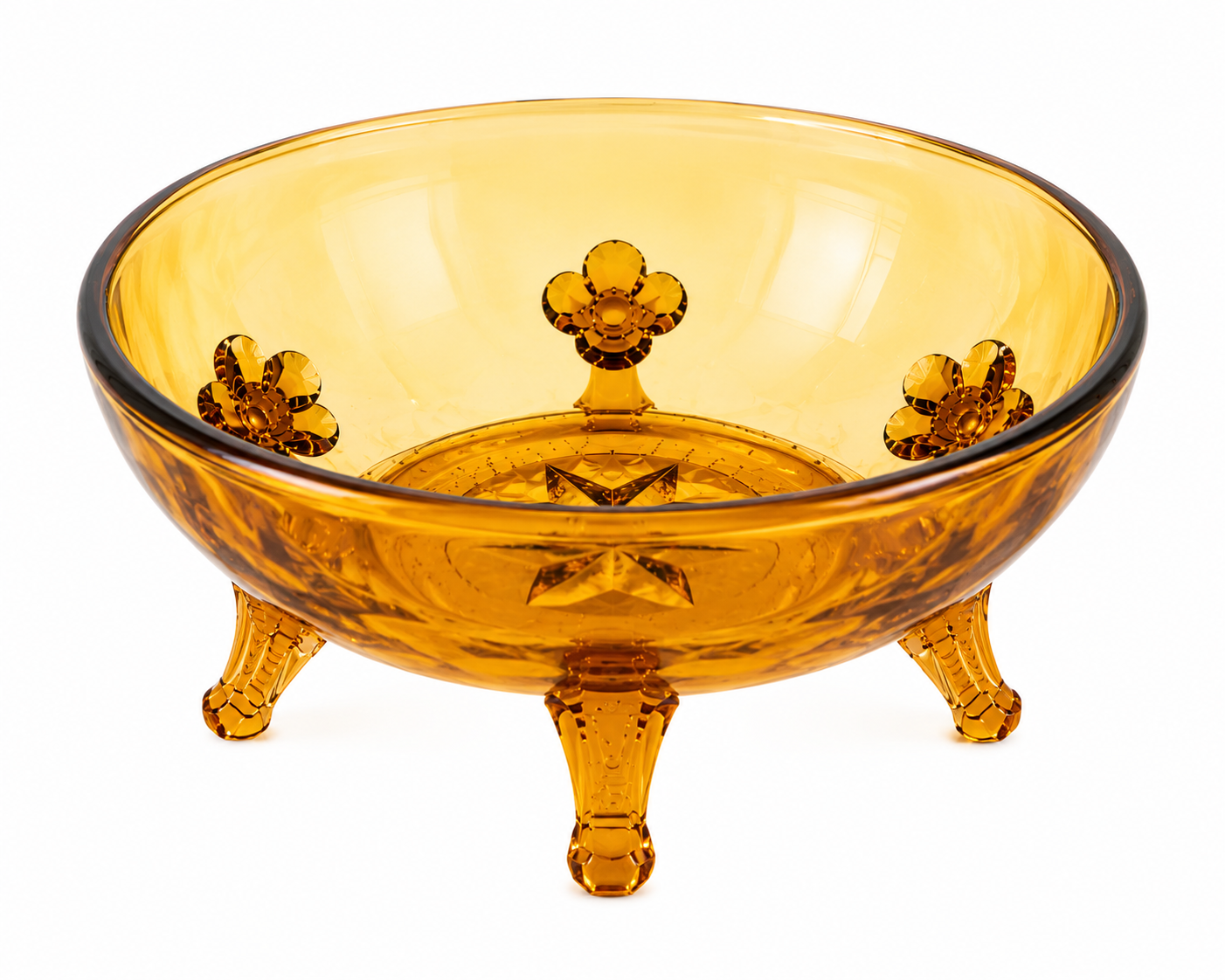 CVB-58--Vintage New Martinsville Amber Etched 3-Footed Serving Bowl