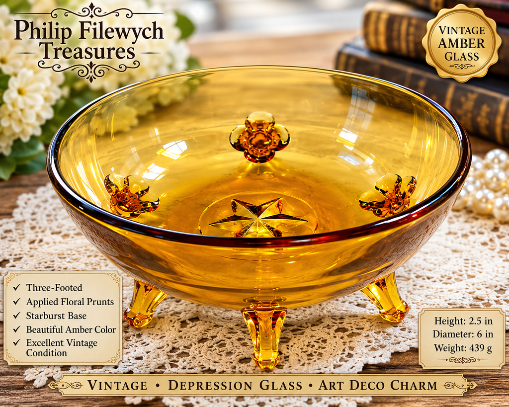 CVB-59--Vintage Amber Depression Glass Serving Bowl