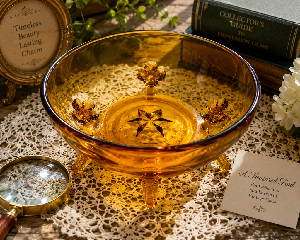 CVB-59--Vintage Amber Depression Glass Serving Bowl