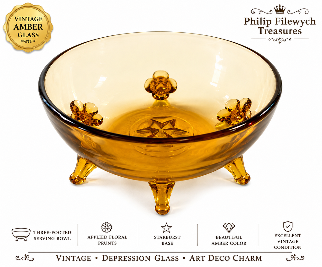 CVB-59--Vintage Amber Depression Glass Serving Bowl
