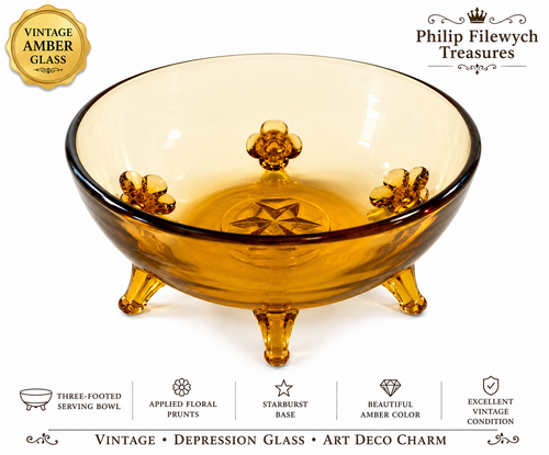 CVB-59--Vintage Amber Depression Glass Serving Bowl