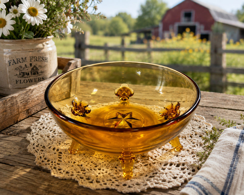 CVB-59--Vintage Amber Depression Glass Serving Bowl