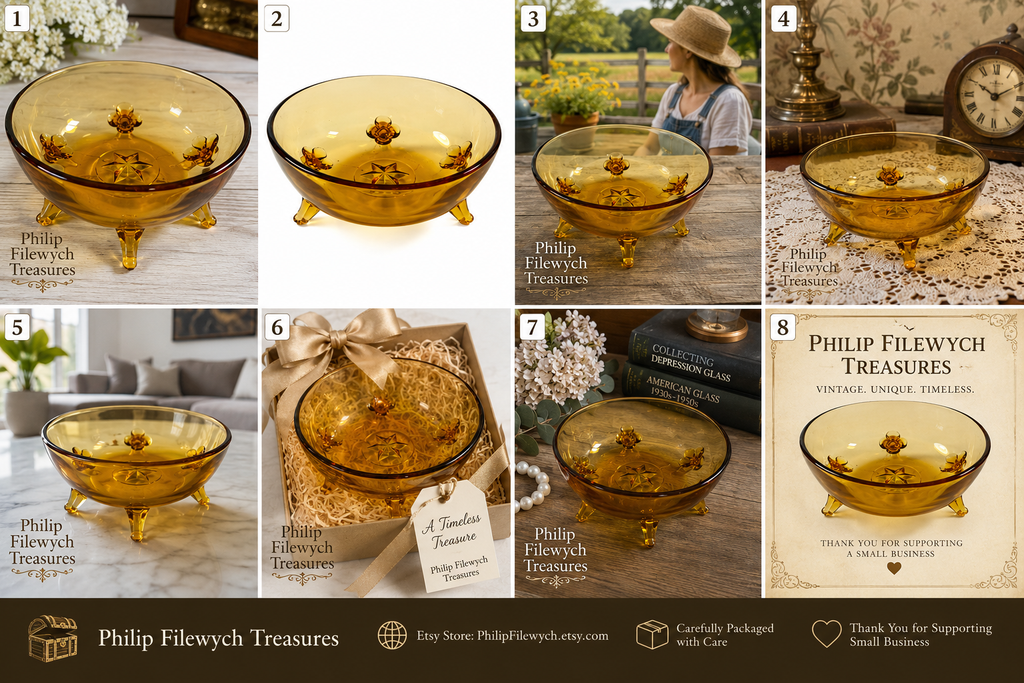 CVB-59--Vintage Amber Depression Glass Serving Bowl
