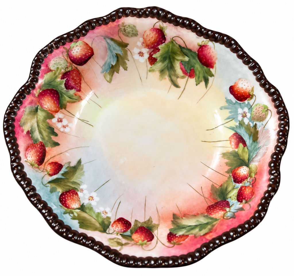 DDB-10--Antique Limoges D&C France Porcelain Bowl Strawberry Hand Painted Victorian c.1894–1895