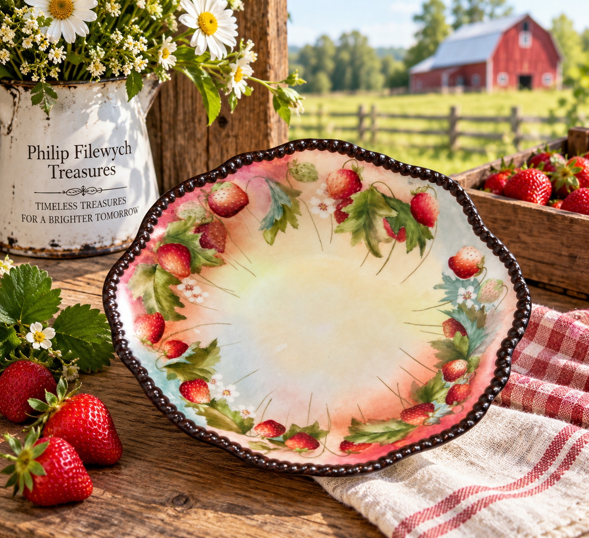 DDB-10--Antique Limoges D&C France Porcelain Bowl Strawberry Hand Painted Victorian c.1894–1895