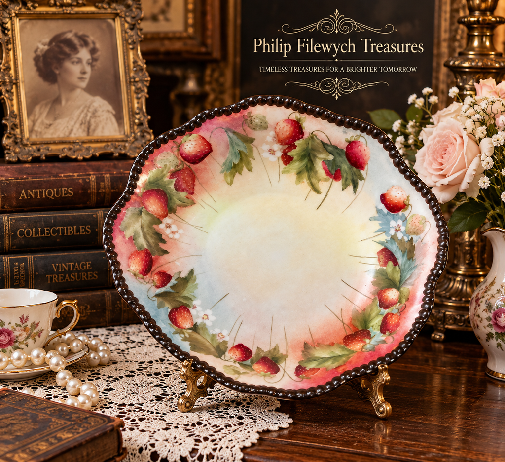 DDB-10--Antique Limoges D&C France Porcelain Bowl Strawberry Hand Painted Victorian c.1894–1895