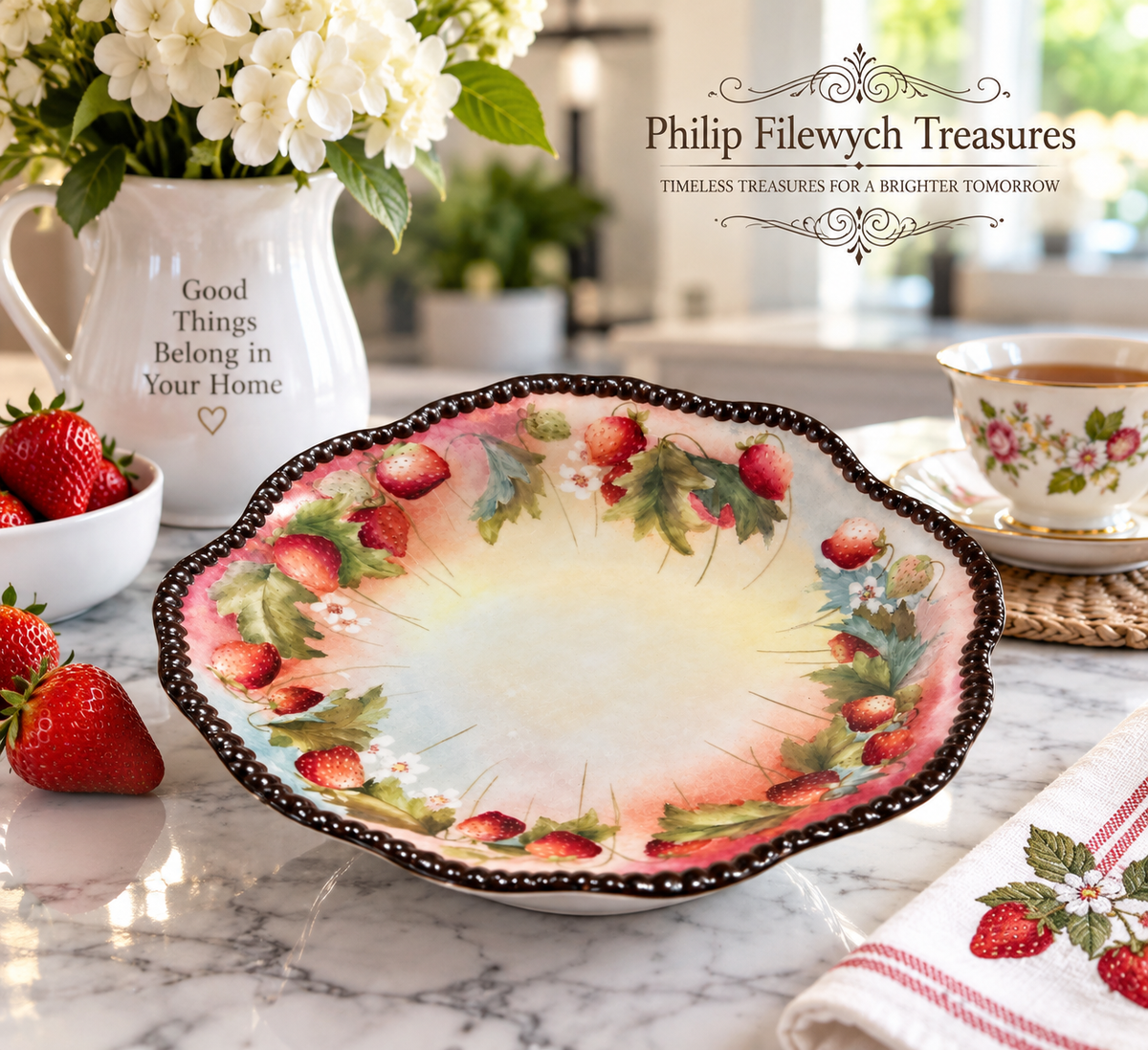 DDB-10--Antique Limoges D&C France Porcelain Bowl Strawberry Hand Painted Victorian c.1894–1895