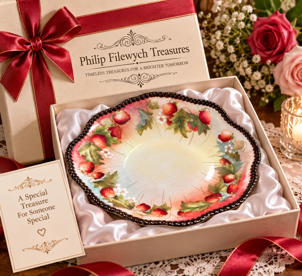 DDB-10--Antique Limoges D&C France Porcelain Bowl Strawberry Hand Painted Victorian c.1894–1895
