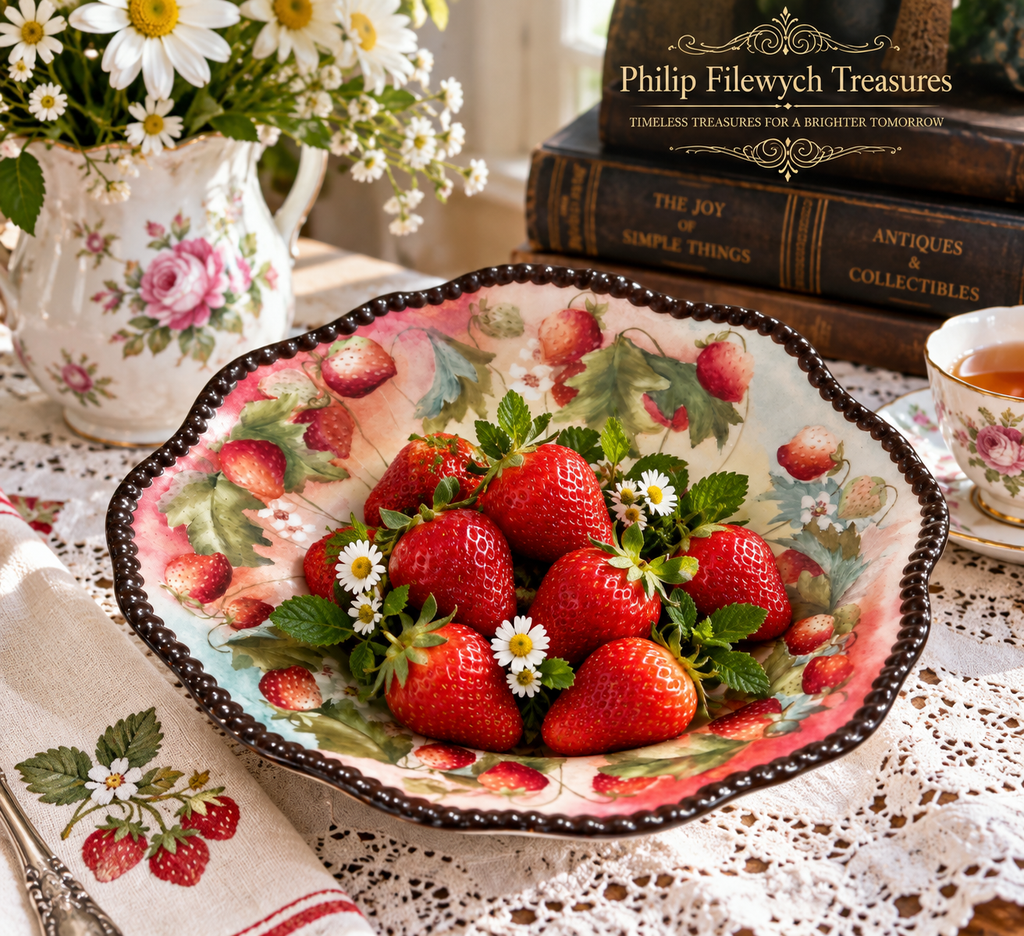 DDB-10--Antique Limoges D&C France Porcelain Bowl Strawberry Hand Painted Victorian c.1894–1895