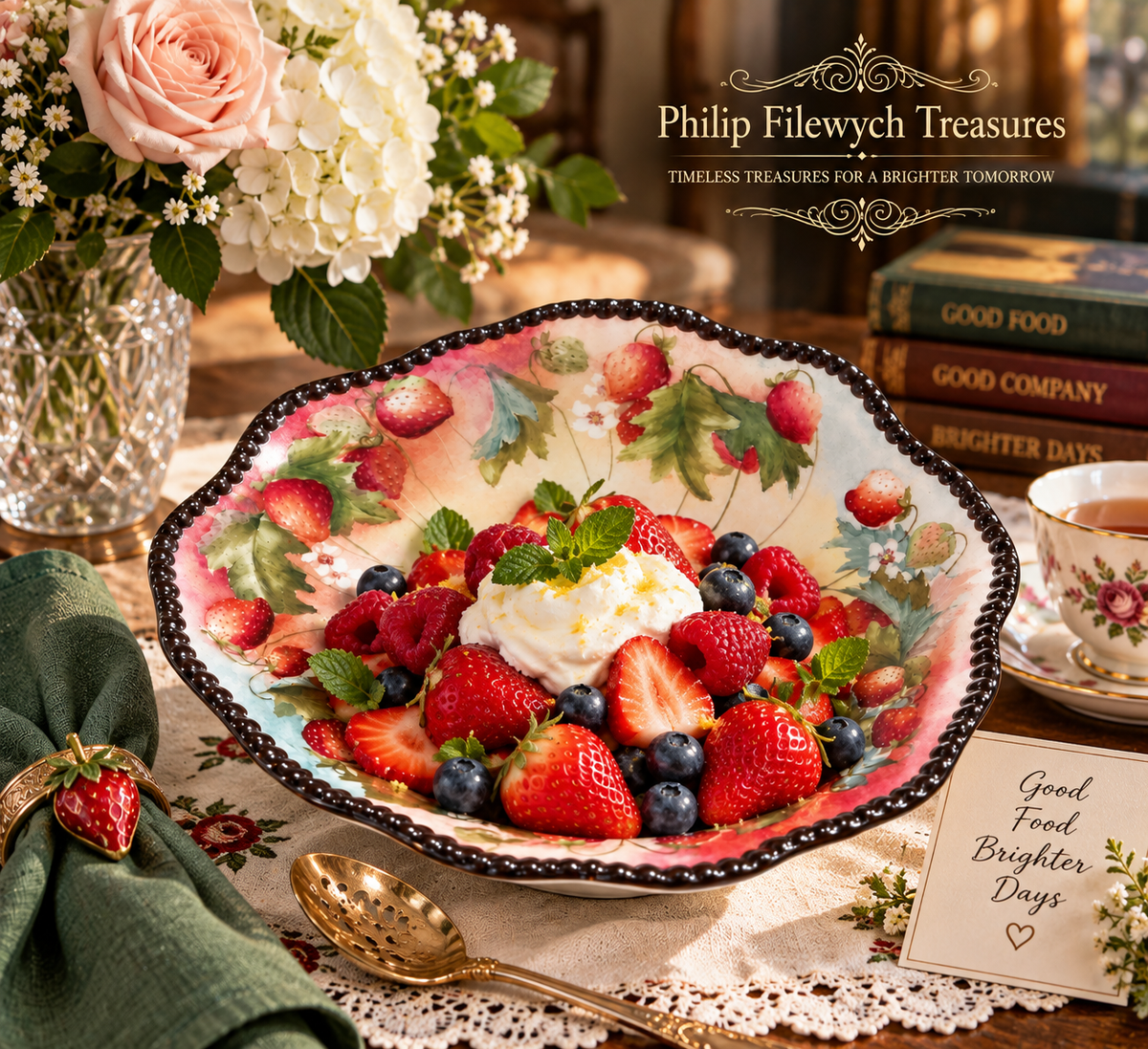 DDB-10--Antique Limoges D&C France Porcelain Bowl Strawberry Hand Painted Victorian c.1894–1895