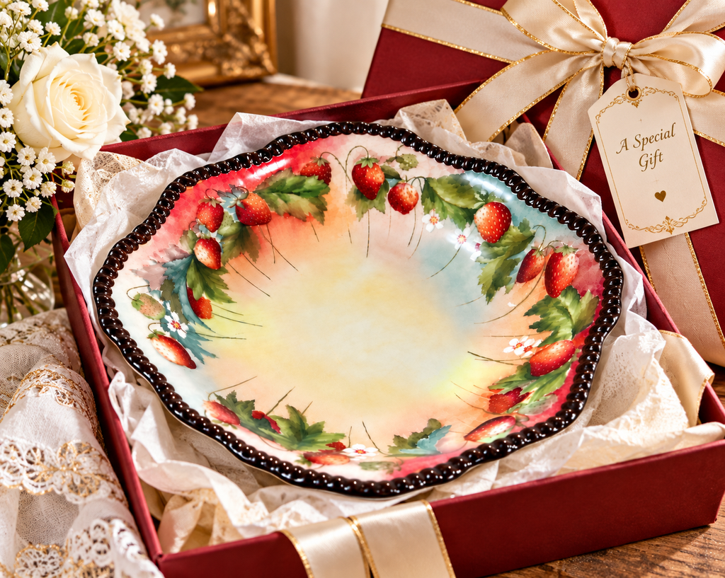 DDB-10--Antique Limoges D&C France Strawberry Bowl Hand-Painted Porcelain c.1894–1895