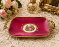 DT-10--Vintage Limoges Castel France Porcelain Rococo Courting Couple Vanity Tray Pink Gold Gilt Handles