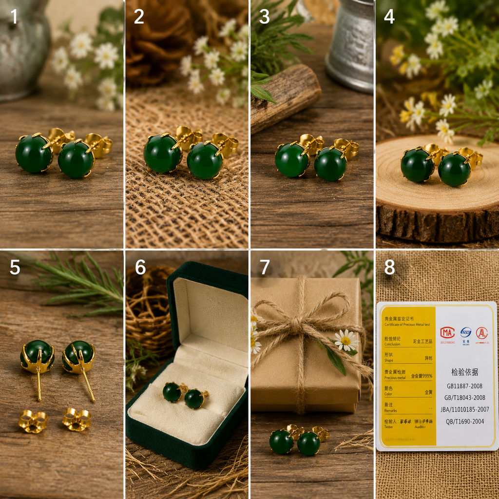 EA-07--Vintage Green Gemstone Stud Earrings