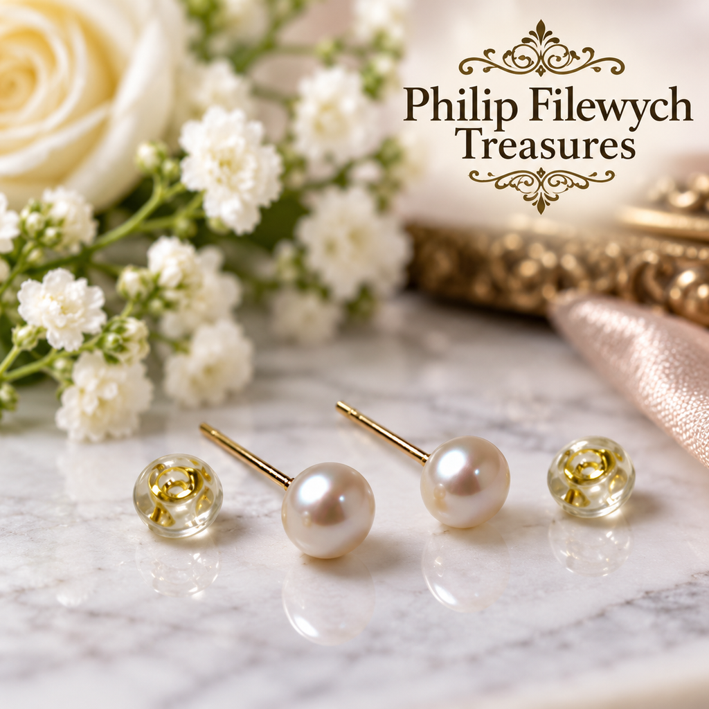 EA-15--5.5mm Pearl Stud Earrings Gold Tone Posts Cream White Classic Jewelry