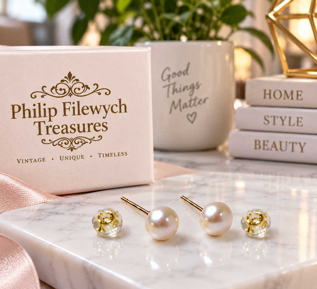 EA-15--5.5mm Pearl Stud Earrings Gold Tone Posts Cream White Classic Jewelry