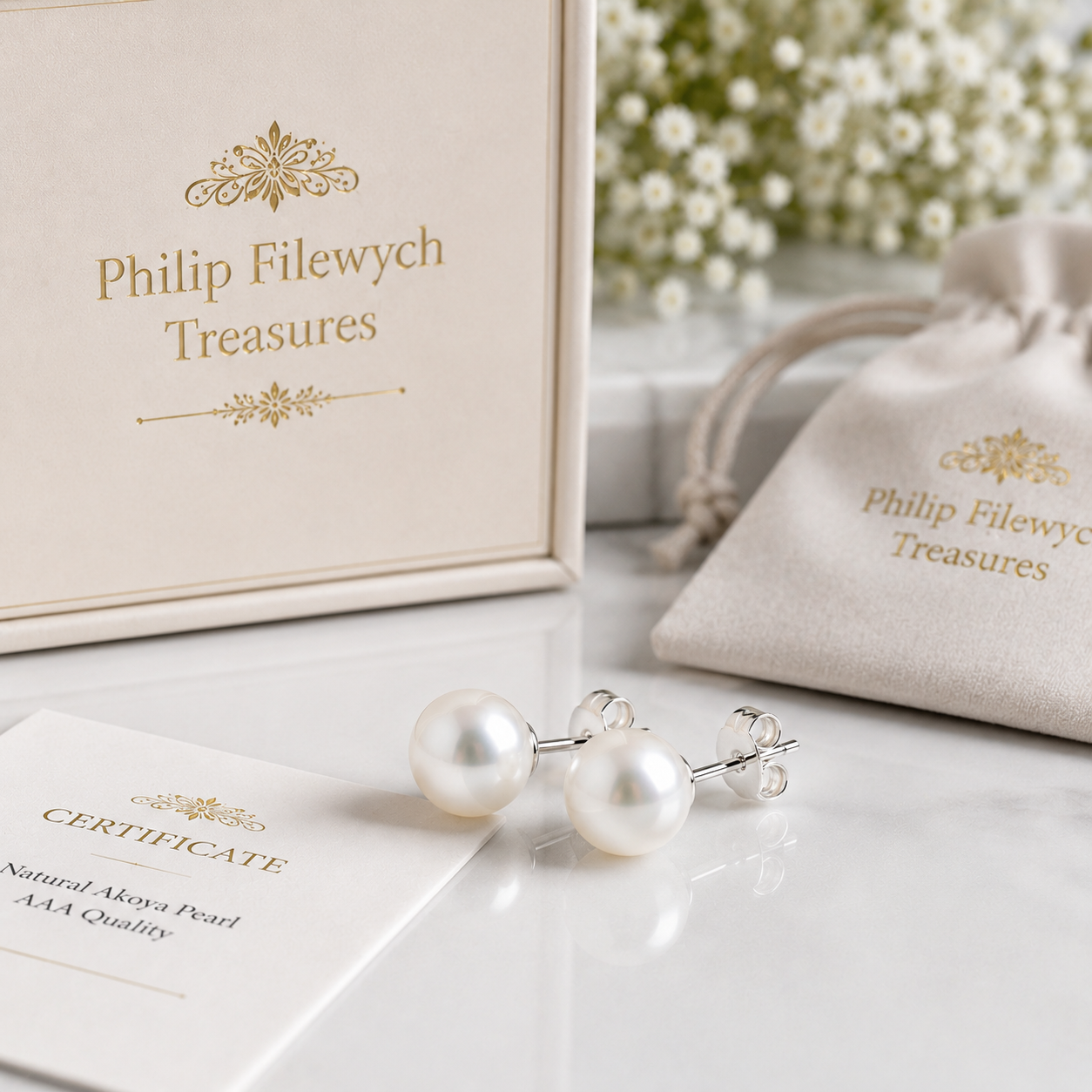 EA-17--Natural Akoya Pearl Stud Earrings 5–5.5mm AAA White High Luster Classic Earrings