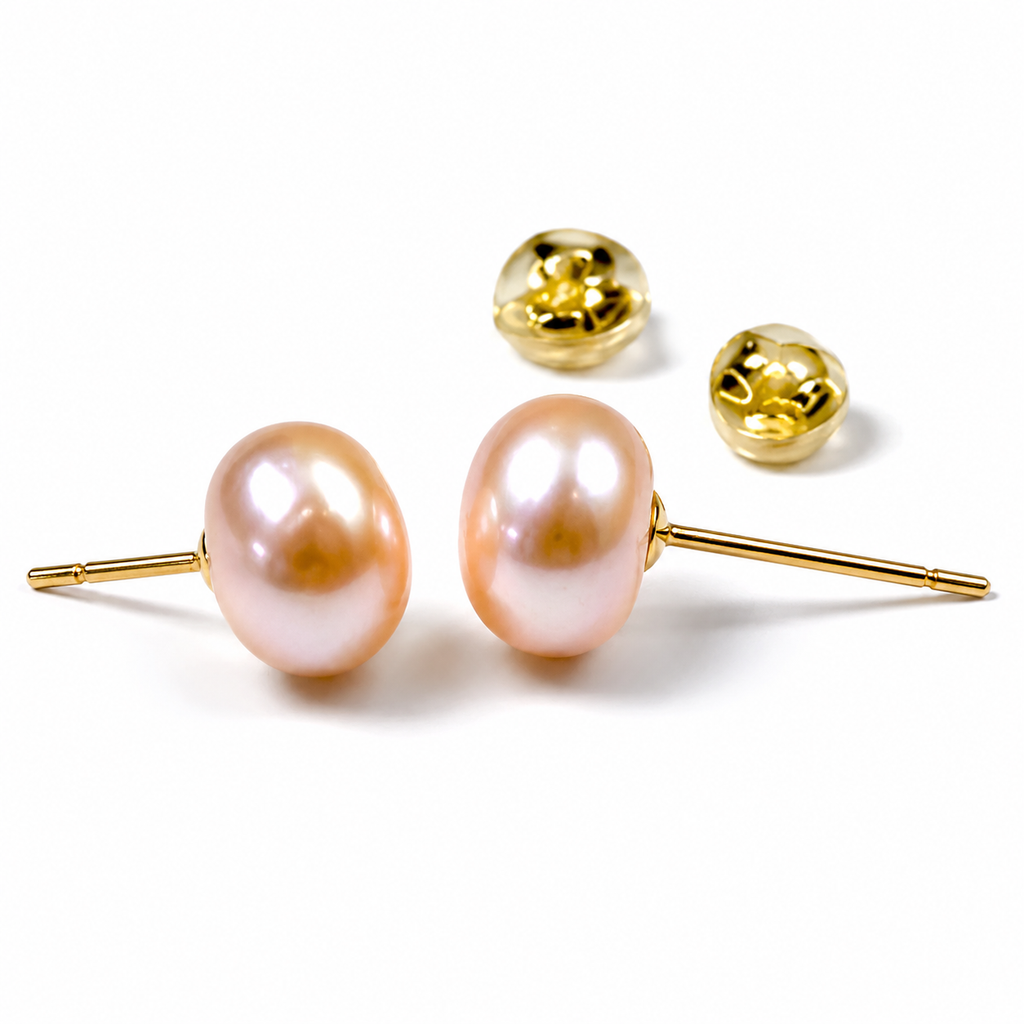 ES-18--Dainashi Pink Freshwater Pearl Stud Earrings 8–9mm AAAA High Luster 925 Sterling Silver Gold Plated
