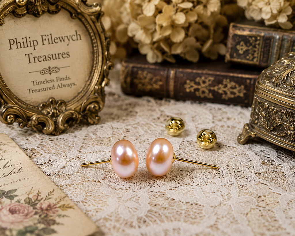 ES-18--Dainashi Pink Freshwater Pearl Stud Earrings 8–9mm AAAA High Luster 925 Sterling Silver Gold Plated