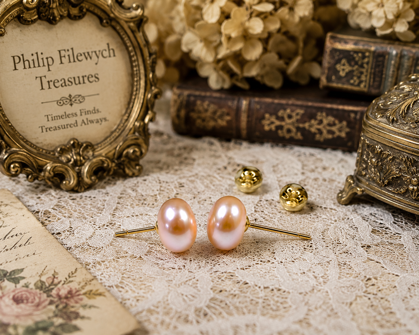 ES-18--Dainashi Pink Freshwater Pearl Stud Earrings 8–9mm AAAA High Luster 925 Sterling Silver Gold Plated